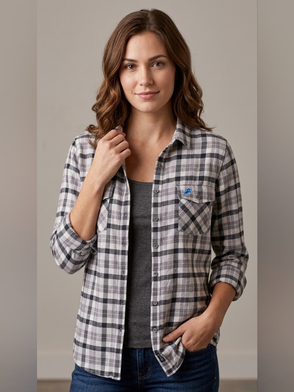 314. NWT - ANTIGUA Detroit Lions Plaid Flannel Button-Up Shirt NFL